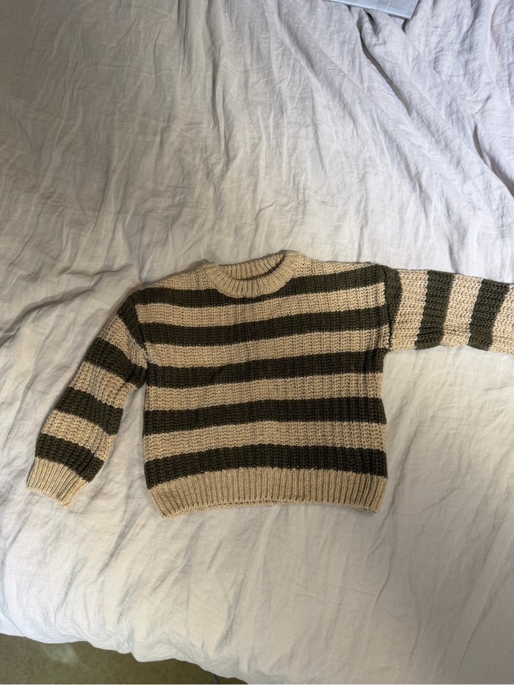 Zara Kids Striped Knit Sweater in Beige and Olive